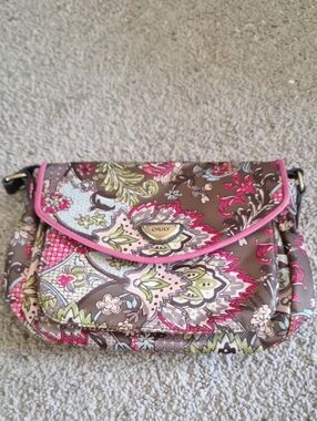Oilily Brown Floral Crossbody with Pink Trim NWOT